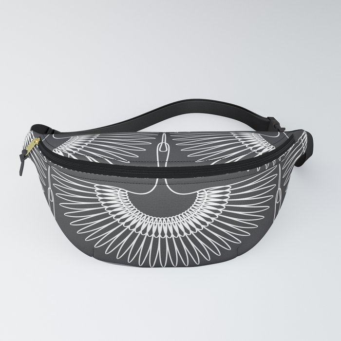 Japanese Crane Ornate Art Deco Dark Monochrome Pattern Fanny Pack