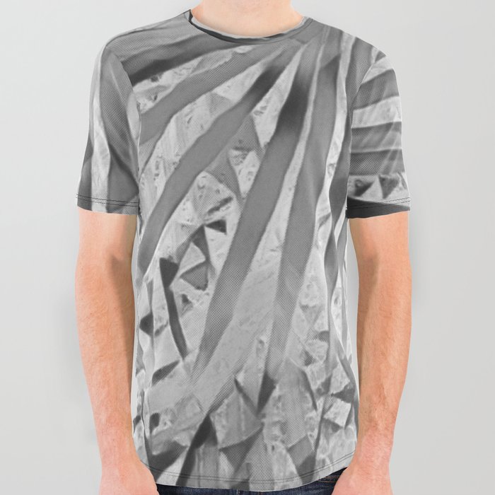 Abstract Black Gray Palms All Over Graphic Tee
