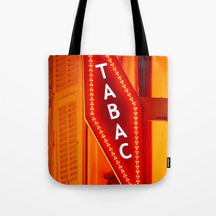 Tobacco shop sign at night | French Bureau de Tabac | Cigar store in France Tote Bag