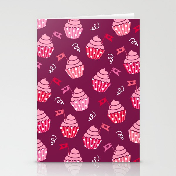 Valentine's cupcakes burgundy pink party Stationery Cards