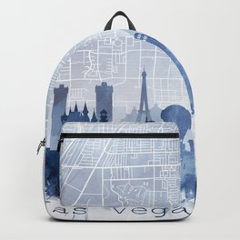 Las Vegas Skyline & Map Watercolor Navy Blue, Print by Zouzounio Art Backpack