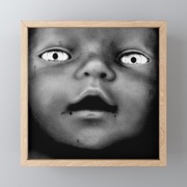 disturbing, weird doll eyes, black, white and grainy Framed Mini Art Print