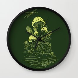 Mushroom, Frogs and Crystals with Dragofly Wall Clock