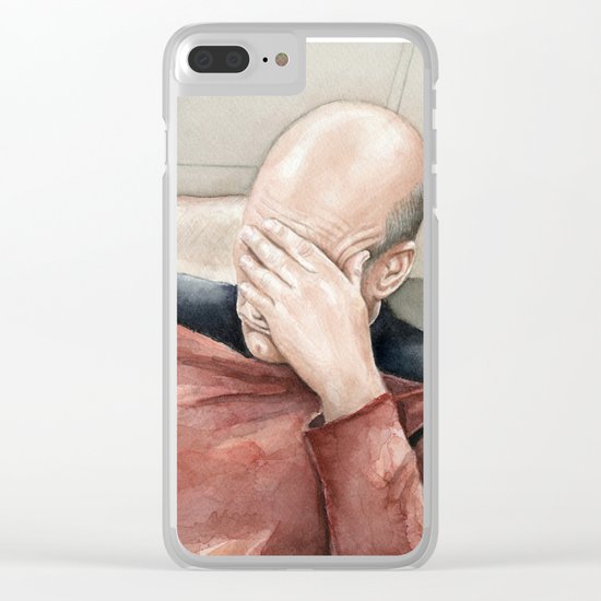 Picard Facepalm Meme Funny Geek Sci-fi Captain Picard TNG Clear iPhone Case