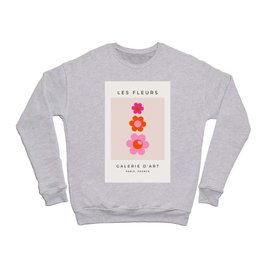 Les Fleurs | 01 - Abstract Retro Floral, Pink And Orange Print Preppy Flowers Crewneck Sweatshirt