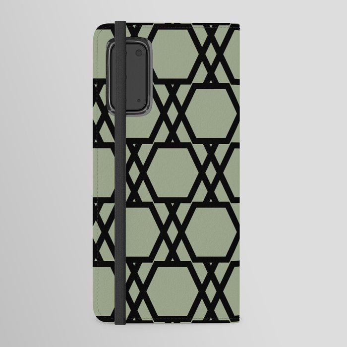 Black and Green Tessellation Line Pattern 20 Pairs Dulux 2022 Popular Colour Bamboo Stem Android Wallet Case
