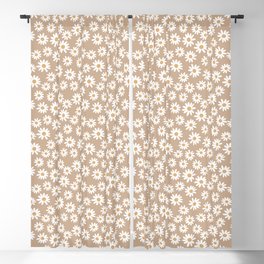 Daisies - daisy floral repeat, daisy flowers, 70s, retro, black, daisy florals camel brown Blackout Curtain