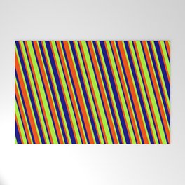 [ Thumbnail: Red, Blue & Light Green Colored Lines Pattern Welcome Mat ]