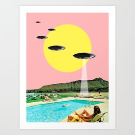 Invasion on vacation Art Print | Sci-Fi, Paradise, 1970S, Pop Art, Vintage, Summer, Surrealism, Aliens, Pop, Kitsch 