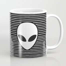 Alien on Black and White stripes Coffee Mug