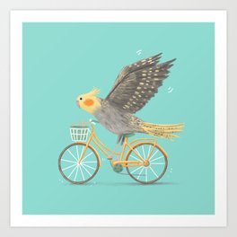 Cockatiel on a Bicycle Art Print