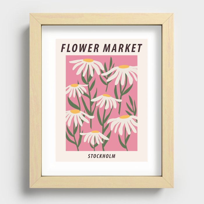 Flower market print, Stockholm, Posters aesthetic, Chamomile, Daisy art print, Pink flower art, Floral art Recessed Framed Print