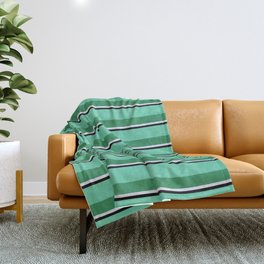 [ Thumbnail: Aquamarine, Sea Green, Lavender, and Black Colored Striped/Lined Pattern Throw Blanket ]