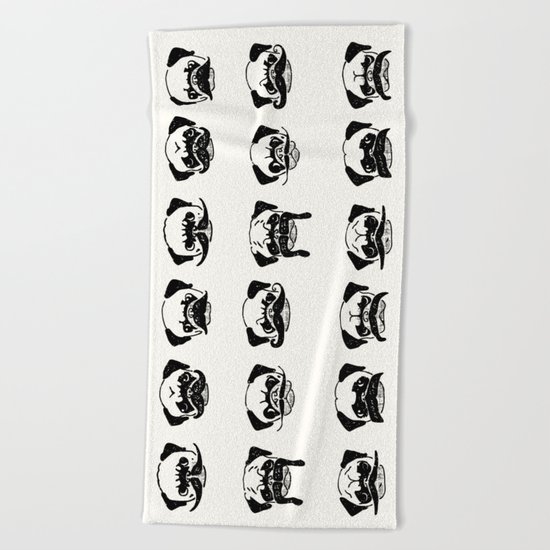 Moustaches of The Pug Beach Towel