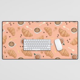 Croissant and Coffee Pattern Desk Mat