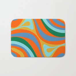New Groove Colourful Retro Swirl Abstract Pattern Blue Orange Mustard Green Bath Mat | 70S, Digital, Pop Art, Retro, 60S, 80S, Graphicdesign, Psychedelic, Abstract, Boho 