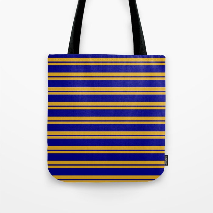Goldenrod & Blue Colored Striped/Lined Pattern Tote Bag