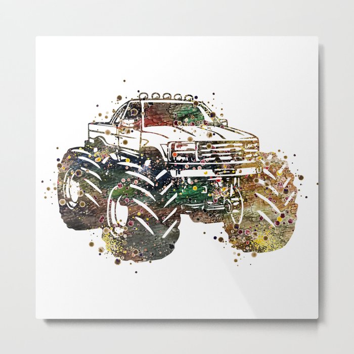 Monster Truck Watercolor Metal Print