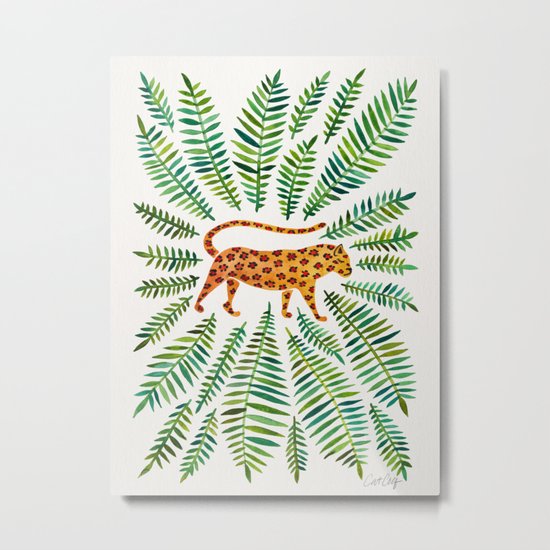 Jaguar – Green Leaves Metal Print
