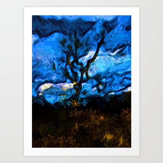 Tree Fights the Wind and Blue Sky Art Print