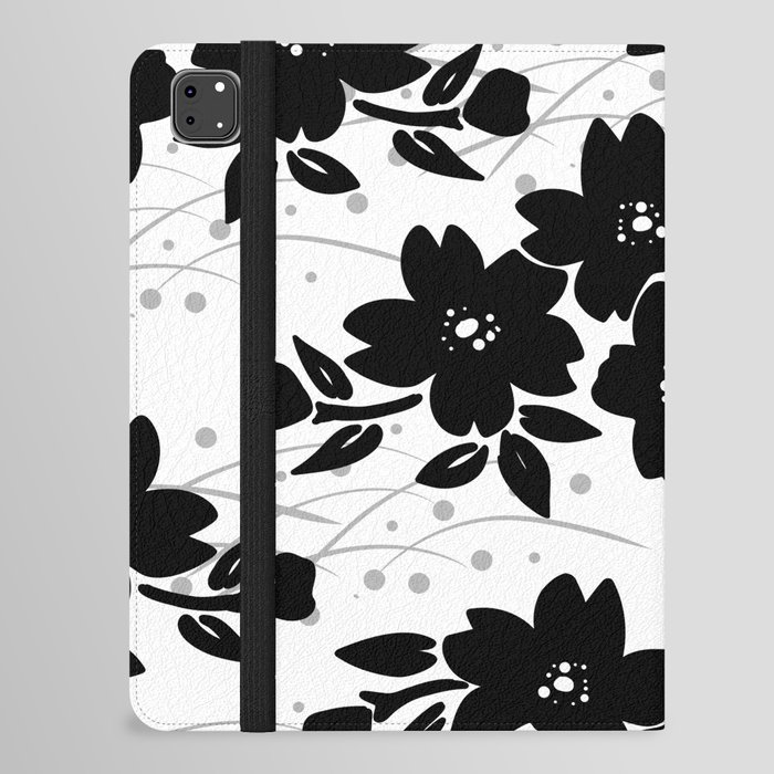 Monotone black and white Japanese Sakura Branch pattern iPad Folio Case