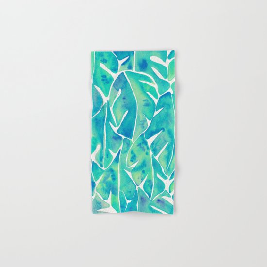 Split Leaf Philodendron – Turquoise Hand & Bath Towel