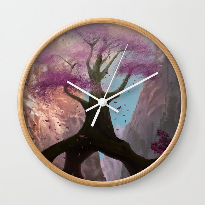Pink tree in a canyon - digital paining Wall Clock