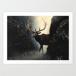 The Ceryneian Hind Art Print | Deer, Digital, Fog, Hind, Curated, Mist, Greek, Mythical, Painting 