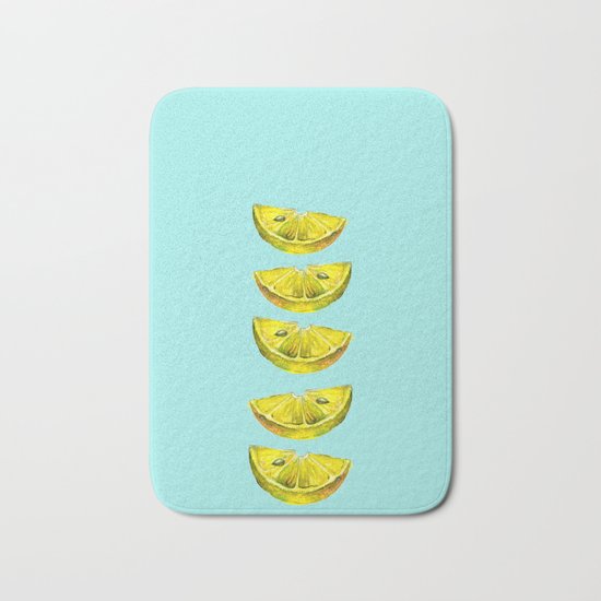 Lemon Slices Turquoise Bath Mat