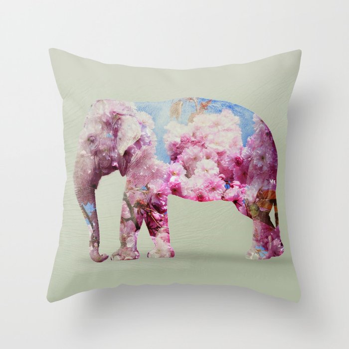 Cherry blossom Elephant Throw Pillow