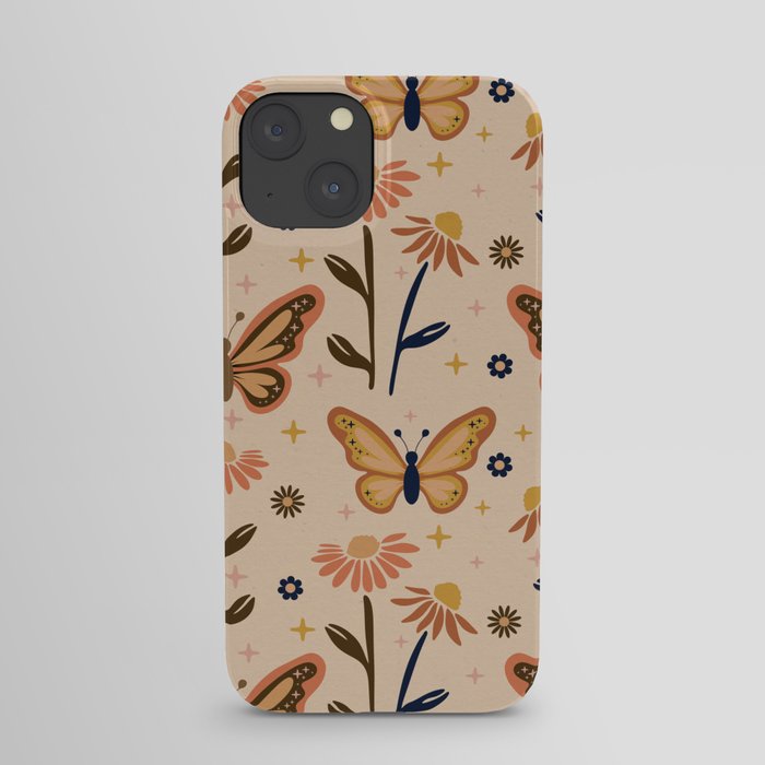 Retro Butterflies pattern - Daisy field iPhone Case