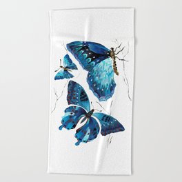 Aesthetic blue butterflies Beach Towel