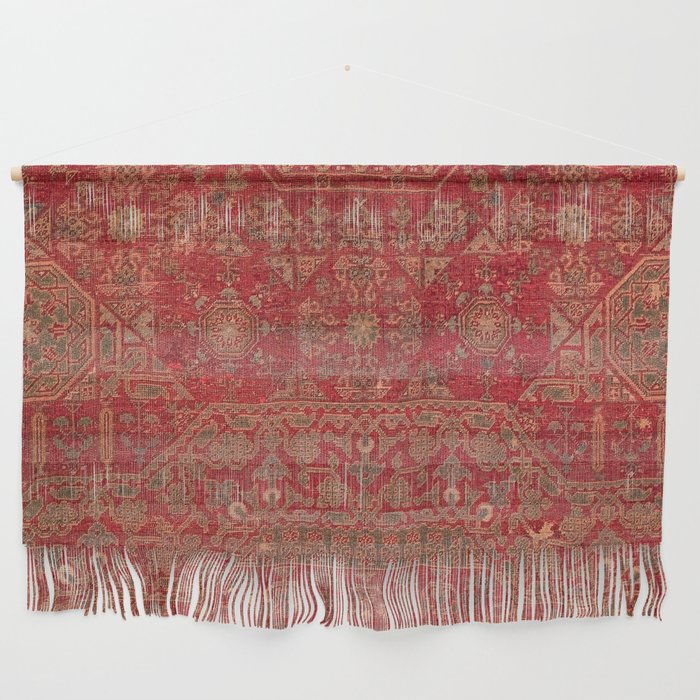 Bohemian Medallion II // 15th Century Old Distressed Red Green Colorful Ornate Accent Rug Pattern Wall Hanging