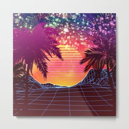 Festival vaporwave landscape with rocks and palms Metal Print | Synthwave, Retrowave, Palmtrees, 80Sbackground, Vaporwave, Neon, Gridlines, Graphicdesign, Mountain, Design 