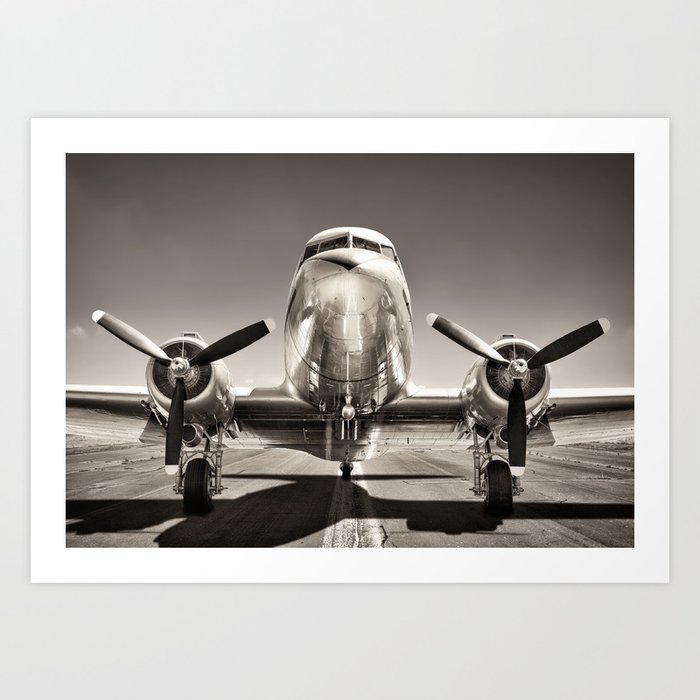 vintage airplane on a runway Art Print