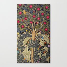 William Morris Woodpecker, Fruit Tree & Poppy Flower Garden Tapestry Textile Floral Print Canvas Print