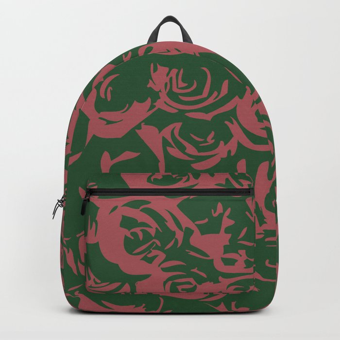 An Abstract Flower Garden of Roses in Green & Pink Backpack