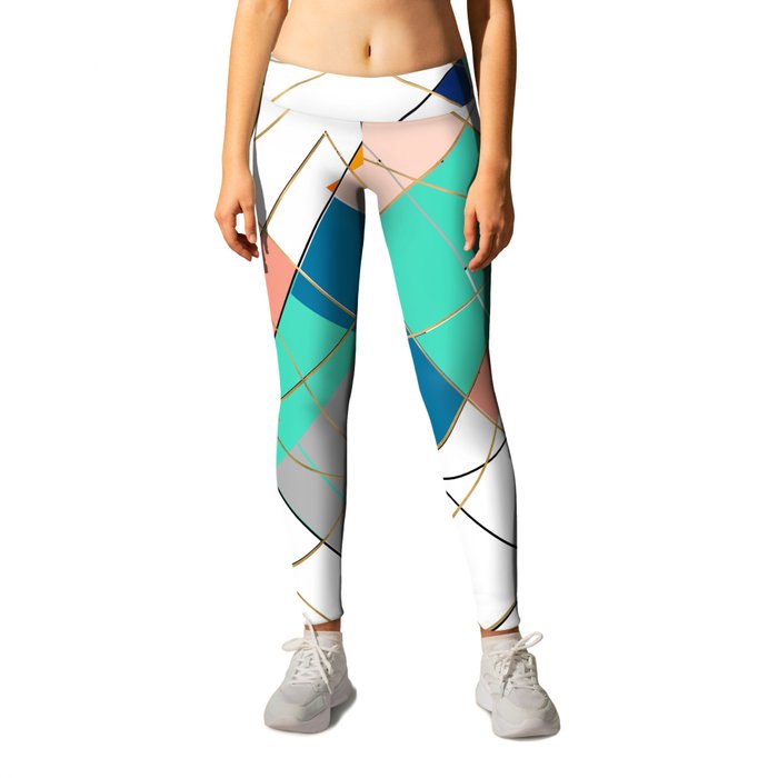 Modern Colorful Abstract Gold Geometric Strokes Leggings