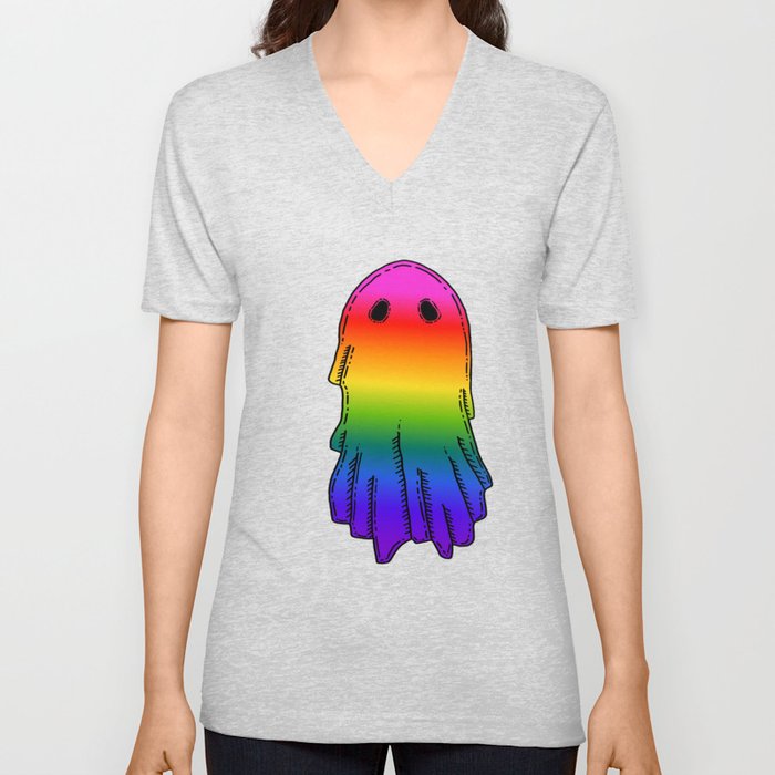 Queer Pride Doodle Ghost V Neck T Shirt