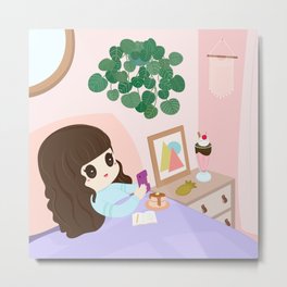 Plant Lady Breakfast in Bed  Metal Print | Pancakes, Milkshake, Kawaii, Boho Chic, Botanical, Plants, Stay At Home, Plant Lady, Breakfast In Bed, Digital 