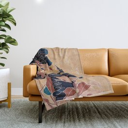Peonies and Canary by Katsushika Hokusai : japanese flowers : Nocturnal Blooms: Midnight Blue  Throw Blanket