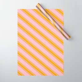 [ Thumbnail: Pink & Orange Colored Lines/Stripes Pattern Wrapping Paper ]