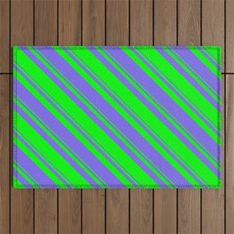 [ Thumbnail: Lime and Medium Slate Blue Colored Lined Pattern Outdoor Rug ]