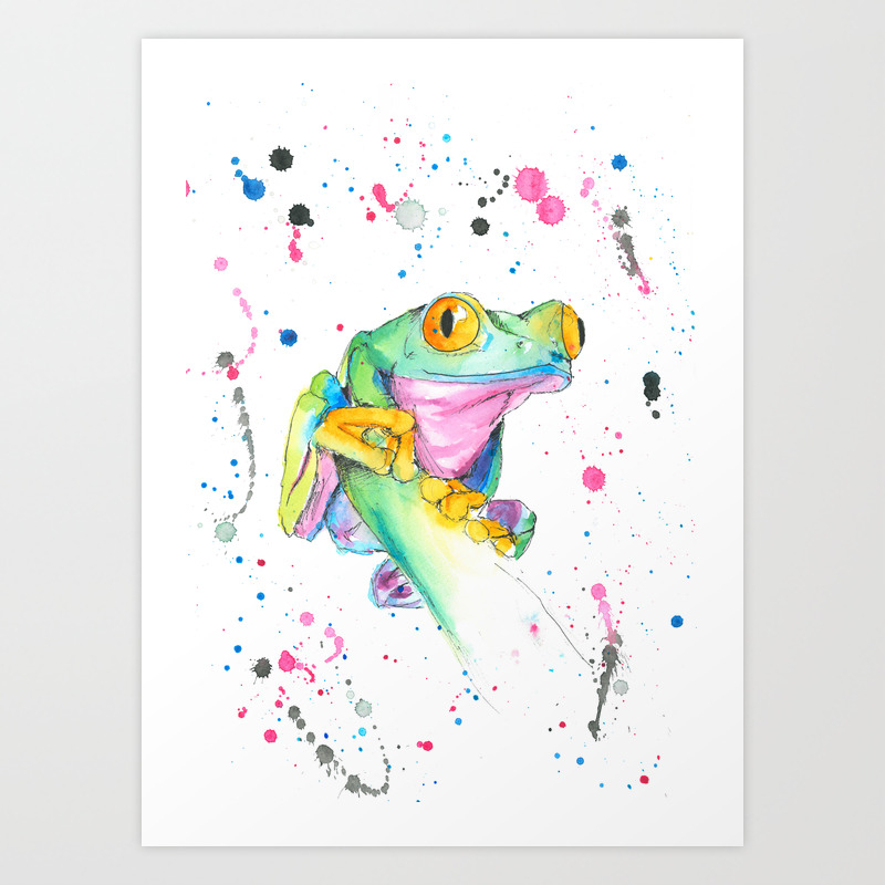 Frog Watercolor Painting Art Print By Elliewatercolorart Society6