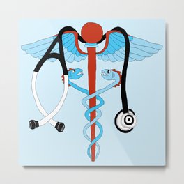 medical caduceus and stethoscope Metal Print | Technology, Nurse, Drawing, Snake, Handdrawn, Doctor, Digital, Nurses, Modern, Wings 