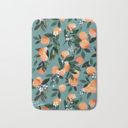 Dear Clementine - oranges teal by Crystal Walen Badematte | Pattern, Painting, Curated, Oranges, Homedecor, Vintage, Leaves, Teal, Fruit, Flowers 