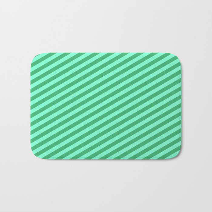 Sea Green and Aquamarine Colored Stripes/Lines Pattern Bath Mat