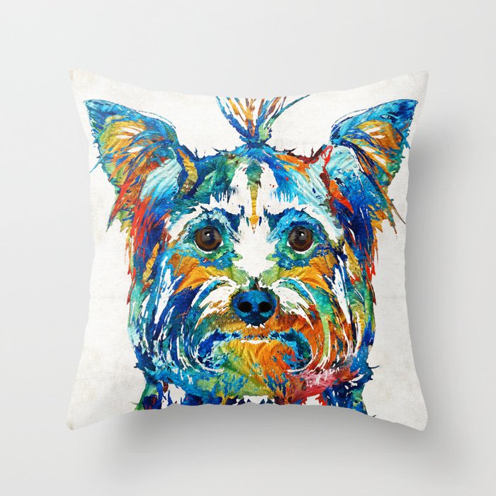 Colorful Yorkie Dog Art - Yorkshire Terrier - By Sharon Cummings Throw Pillow