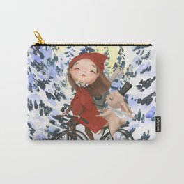 Beautiful girl cycling in the winter Carry-All Pouch