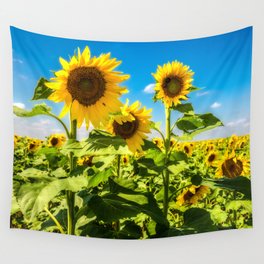 Three's Company - Trio of Sunflowers in Kansas Wall Tapestry